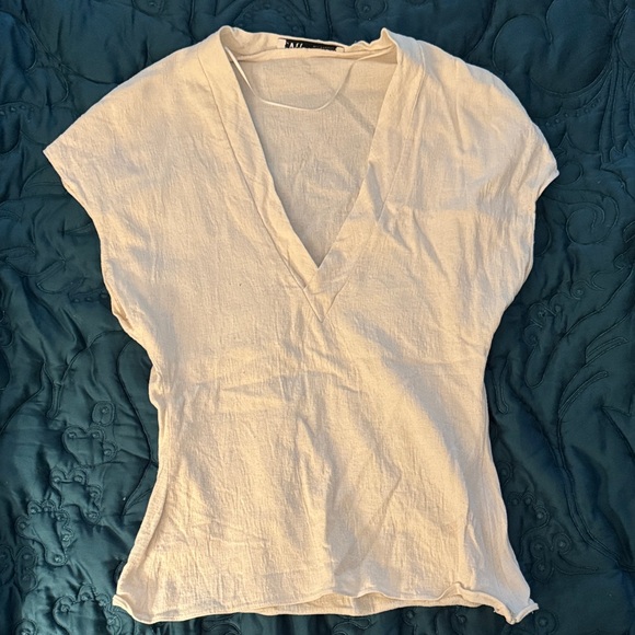 Zara Linen cream V-Neck Top - Picture 1 of 5